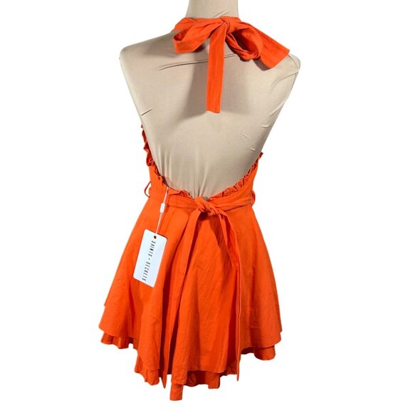 New Saints + Secrets Halter Mini Dress Tangerine S Small Layered Hem Cotton - Picture 3 of 10